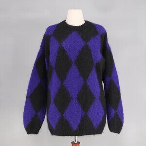 VINTAGE CLASSIQUES NORDSTROM Mohair Wool Argyle Fuzzy Texture Sweater Size L